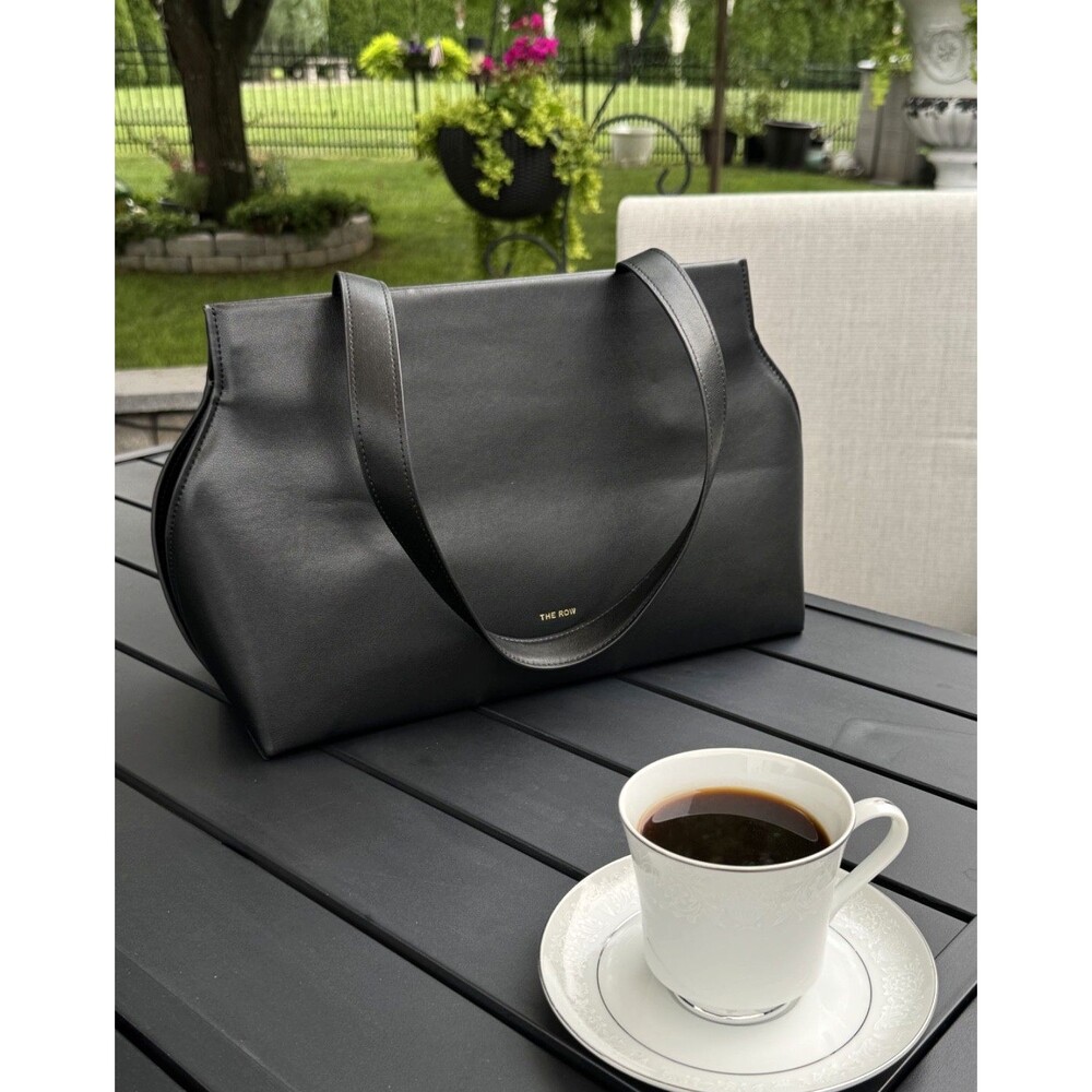 Structured Black Leather Shoulder Bag Convertible Clutch Purse Tote Minimalist